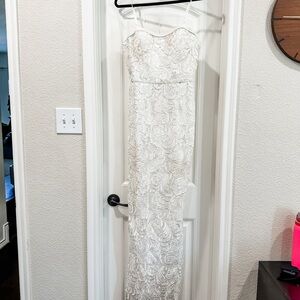 Adrianna Papell Strapless Floor Length Dress, Size 8, Elegant White Lace Dress